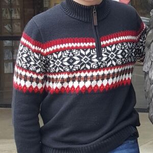 Hanna Andersson Boys' Black and Red Fair Isle Sweater